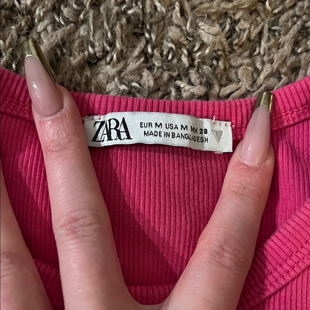 Zara Fuchsia Ribbed Crop Top - Picture 2 of 3